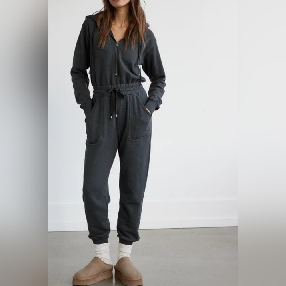 American Eagle Lived-In Jumpsuit Hoodie Dark Gray Size L Cotton Blend New